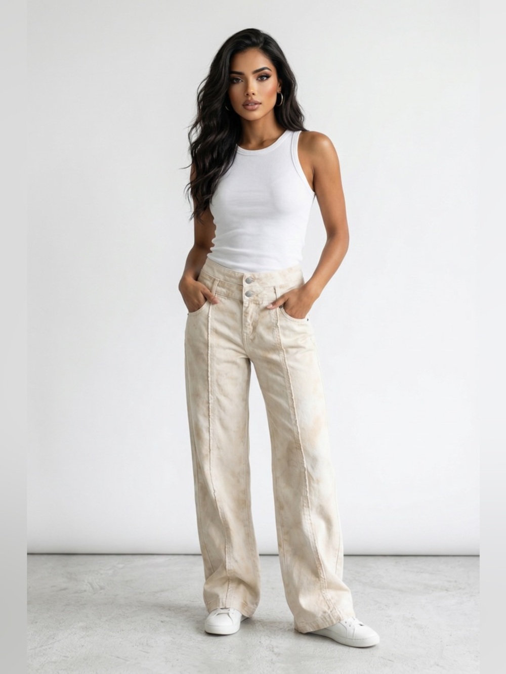 Zara The Slim High Rise Frayed Denim Pants Double Waist Relaxed Leg Size 12